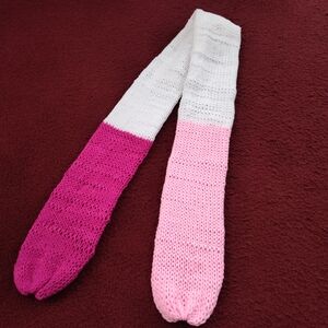 Pink and White Knit Scarf